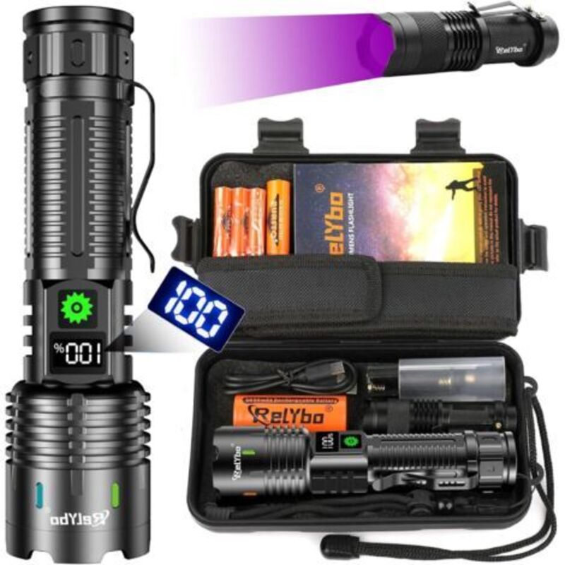 Ultra Bright Led Torch, 500000 Lumen Flashlight, USB Rechargeable Torch, Ultra Bright LED Flashlight, Military Tactical Police Torch, 5 Modes for