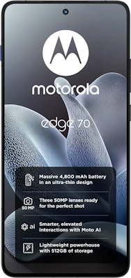 Motorola Edge 70 Dual SIM (512GB Gadget Grey) at Â£19 on Pay Monthly Unlimited (24 Month contract) with Unlimited mins & texts; Unlimited 5G data. Â£23.99 a month.
