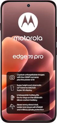 Motorola Edge 70 Pro Dual SIM (512GB Zinfandel) at Â£29 on Pay Monthly 10GB (24 Month contract) with Unlimited mins & texts; 10GB of 5G data. Â£34.99 a month.